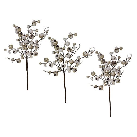 Other - Winter Frosted Champagne Gold Berry Floral Stems Wreath Picks (Set of 3)